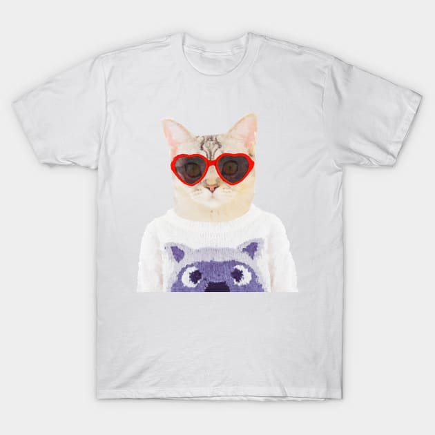 Funny cat portrait T-Shirt by DarkMaskedCats